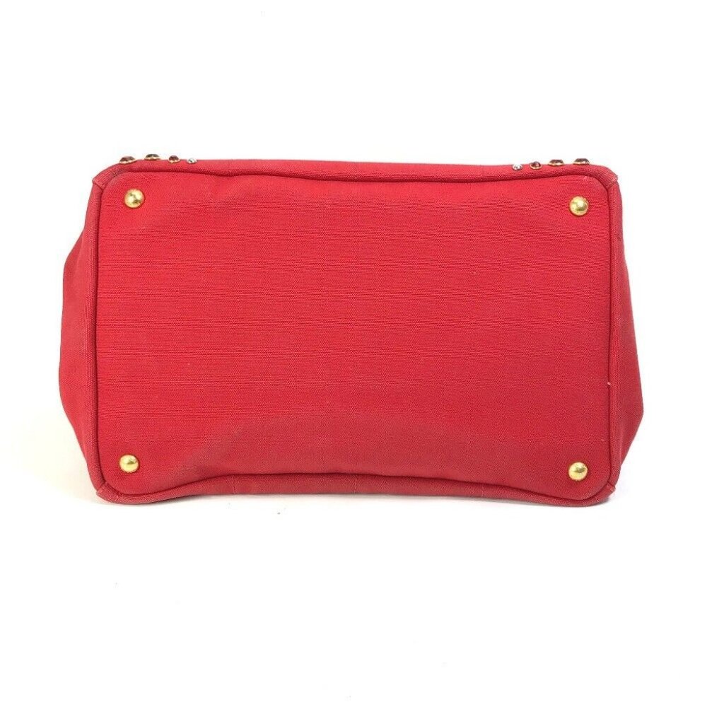 PRADA triangle logo plate Kanapa GM Bijoux Hand Bag Tote Bag Canvas Red - Picture 13 of 16